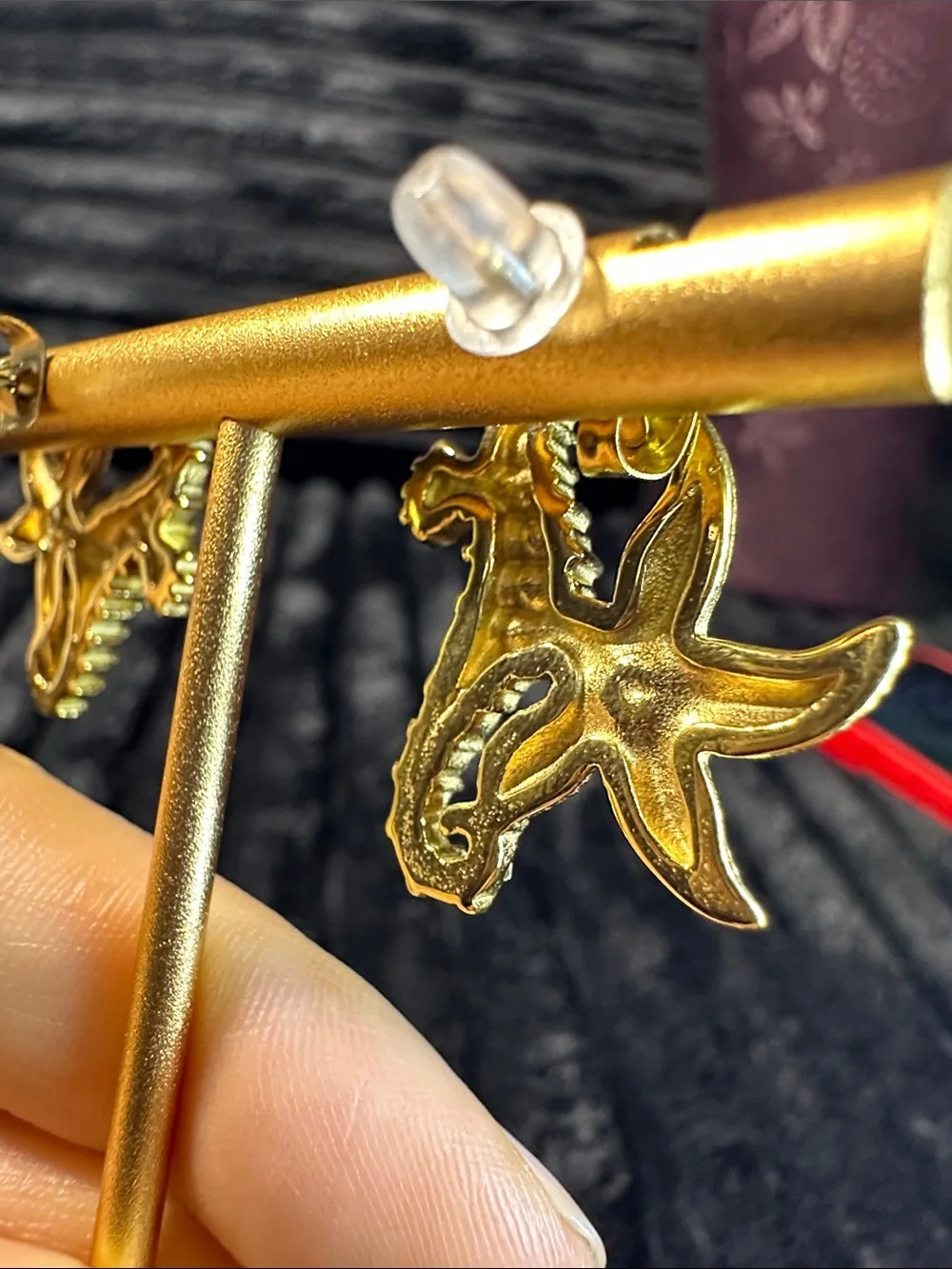 Kenneth Jay Lane Gold Seahorse & Starfish Crystal Drop Earrings - Picture 5 of 7